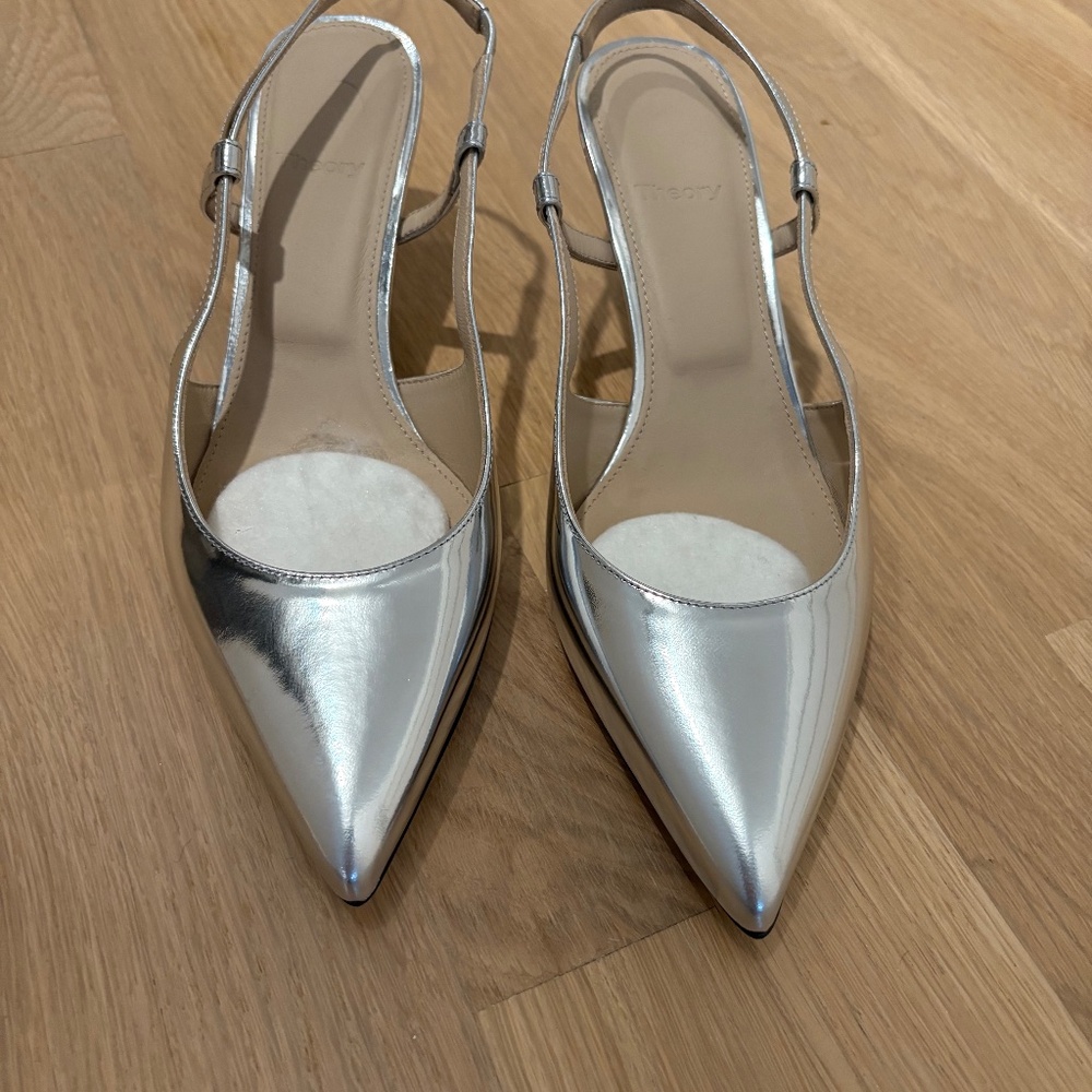 New Theory Slingback Shoes in Silver